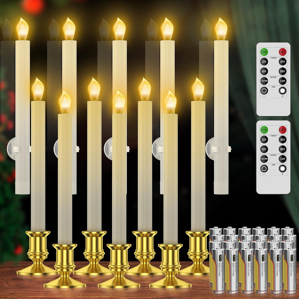 RONXS Window Candles Battery Operated, Flameless LED Taper with Timer 12pcs