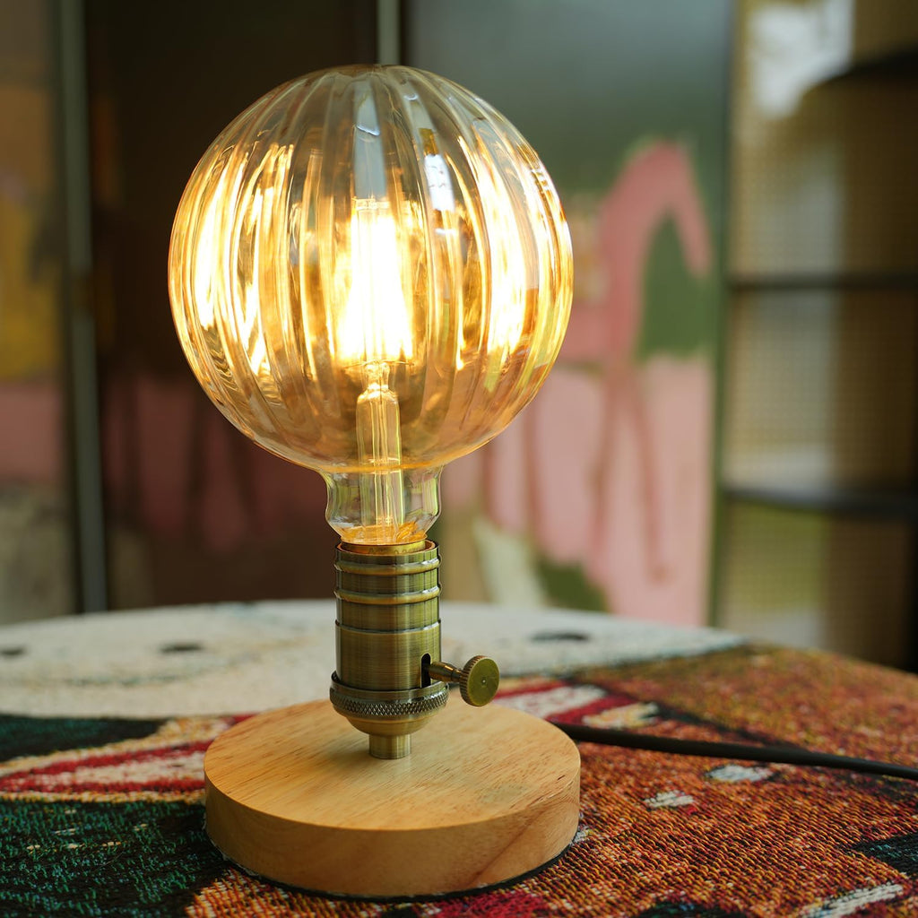 Hand Blown LED Edison Bulb, G40 Watermelon Ribbed Amber Glass, 4W 2500K Vintage Light, E26 Non-Dimmable Decorative Lamp for Farmhouse, Cafe, Bar Pendant Lighting