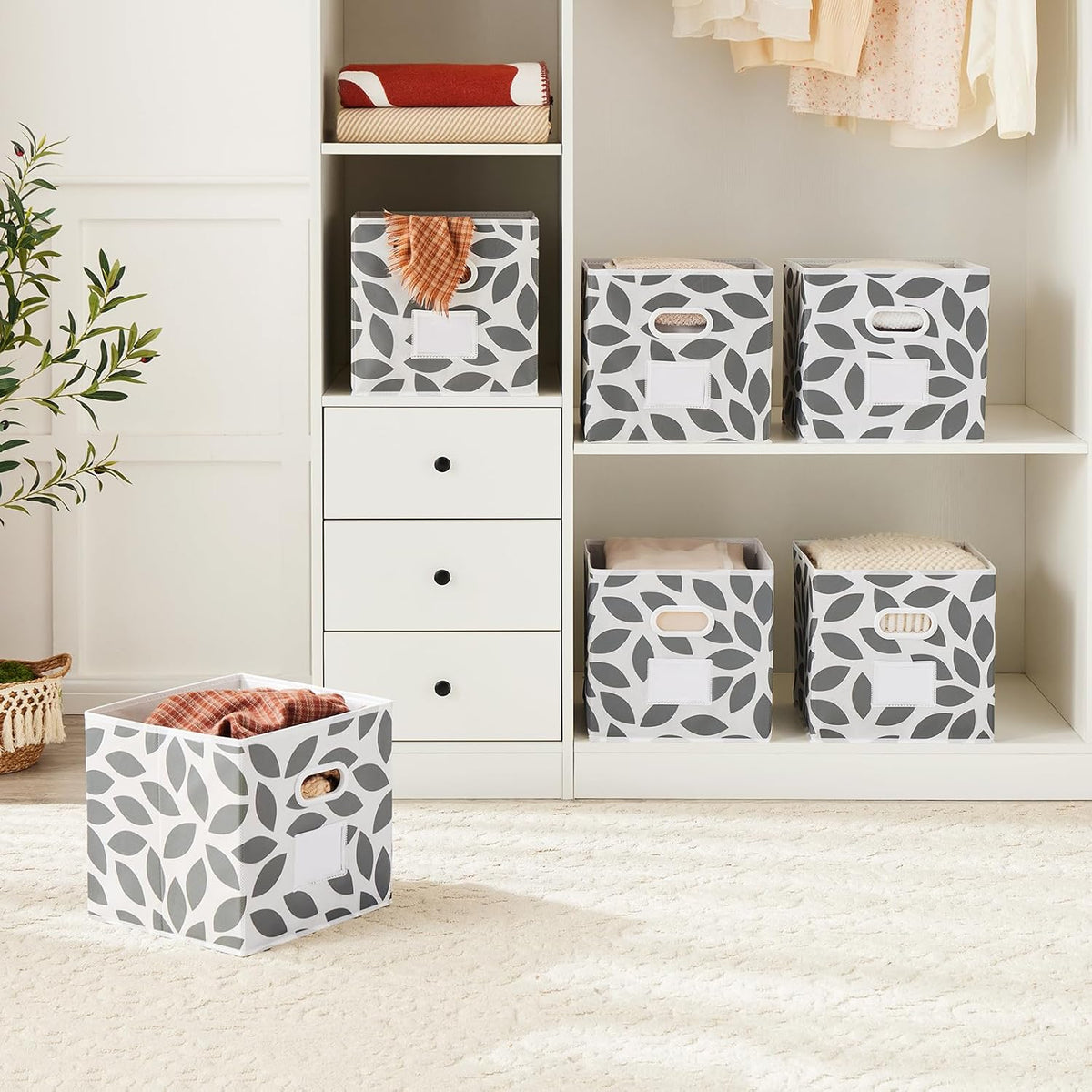 MAX Houser Open Home Storage Bins with Plastic Handles, Set of 6, Grey