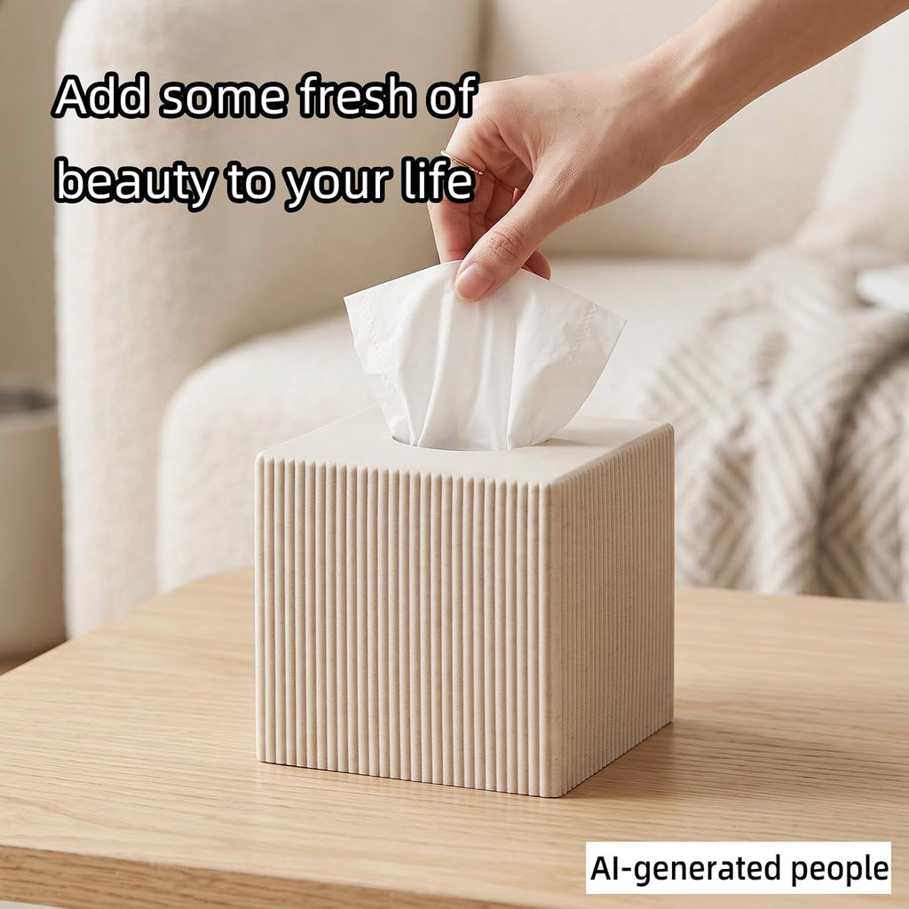 Tissue Box Cover Square,Facial Tissue Holder,Pinstripe Beige