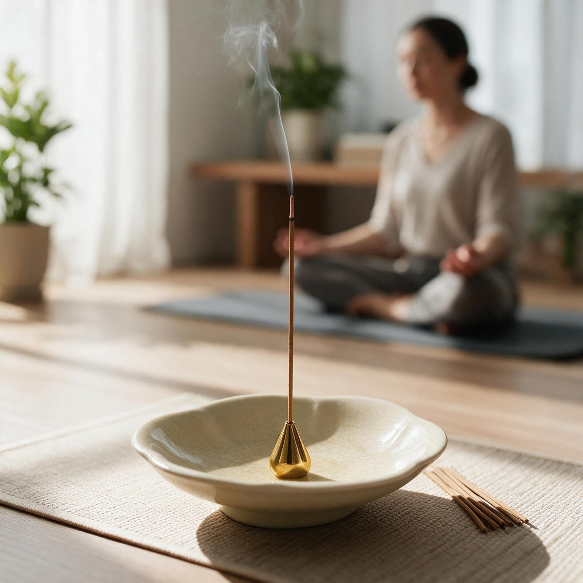 Pinehaven Yellow Ceramic Incense Holder Burner, Sticks & Cones Ash Catcher