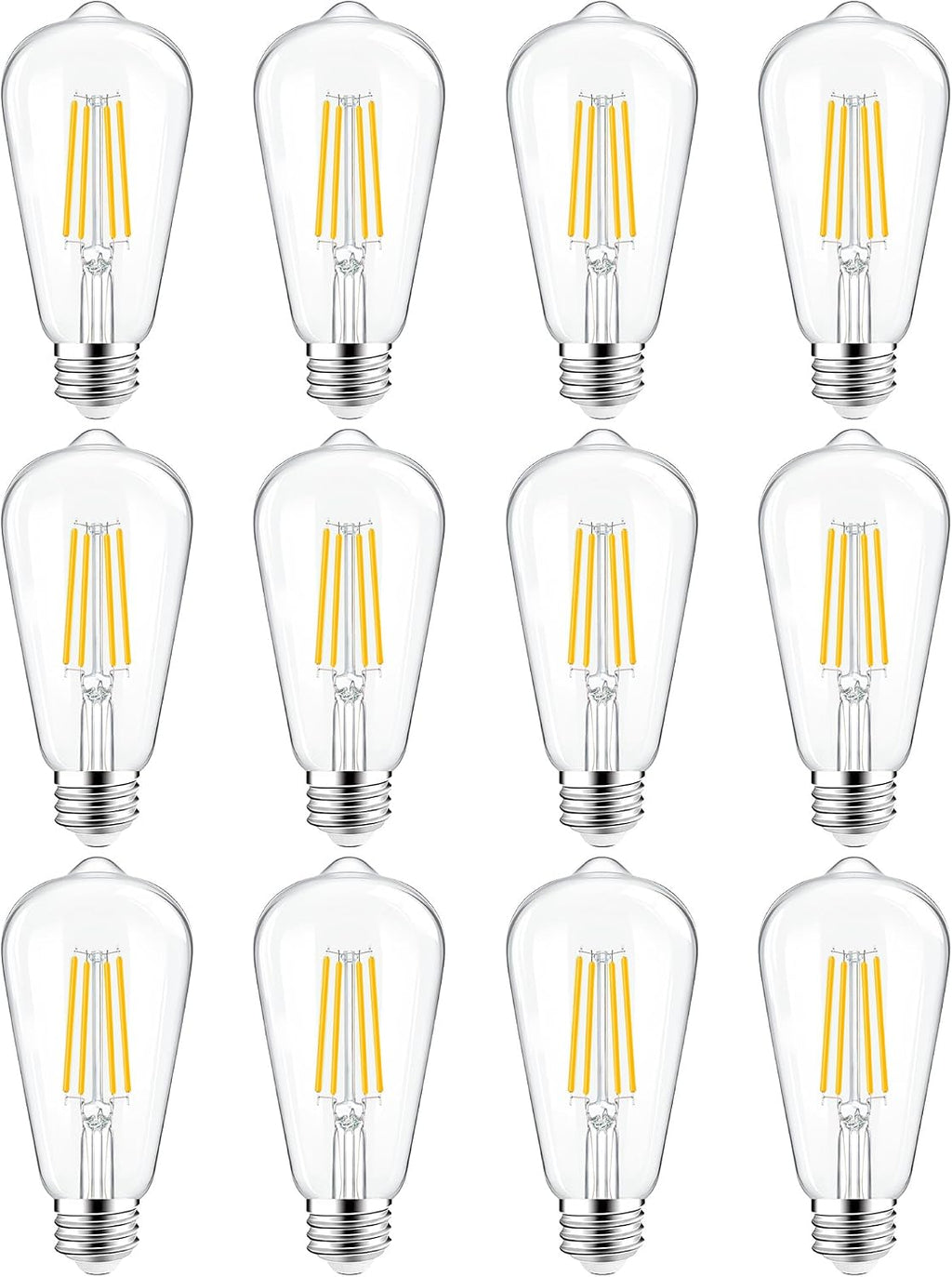 PARTPHONER ST58 E26 LED Light Bulbs, 6W Dimmable Amber Warm 2200K 12 Pack