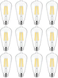 PARTPHONER ST58 E26 LED Light Bulbs, 6W Dimmable Amber Warm 2200K 12 Pack