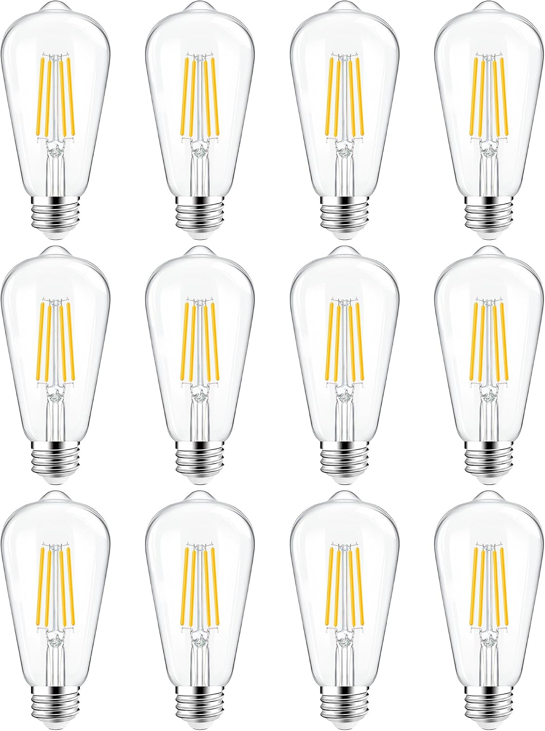 PARTPHONER ST58 E26 LED Light Bulbs, 6W Dimmable Amber Warm 2200K 12 Pack