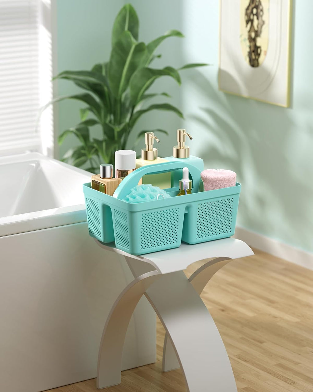 Portable Shower Caddy with Handle - 4 PCS, BPA-free, Teal