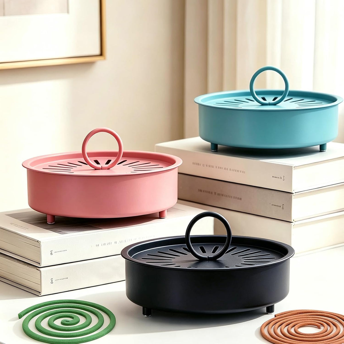 Mosquito Coil Holder Indoor Outdoor Incense Coil Holder Palo Santo Holder Burner Fire-Safety Citronella Incense Coil Holder for Home Patio Camping (Pink)