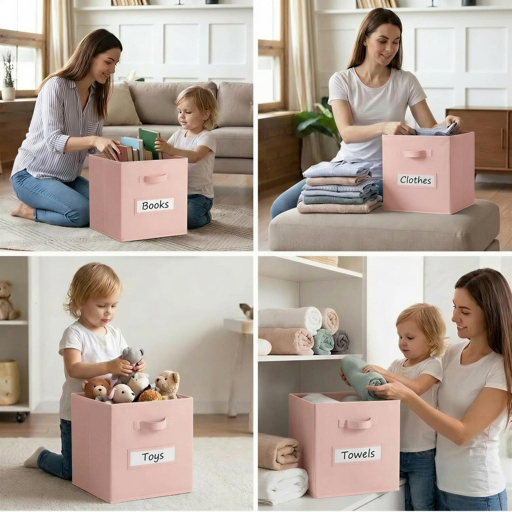 Storage Bins,11" Cube Storage Bin with Labels,10pcs,Pink
