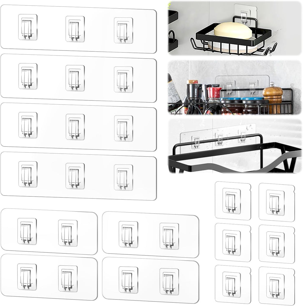 14 Pack Shower Caddy Replacement, Strong Hooks, No Drilling Shower Shelf, Hooks for Caddy, Soap Holder and Kitchen Racks