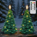 Christmas Tree Candles with String Light & Remote Timer Green
