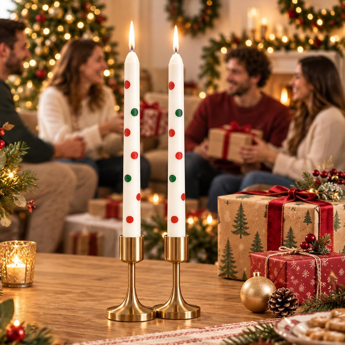2 PCS Christmas Taper Candles, 10 Inch Unscented Candle Sticks