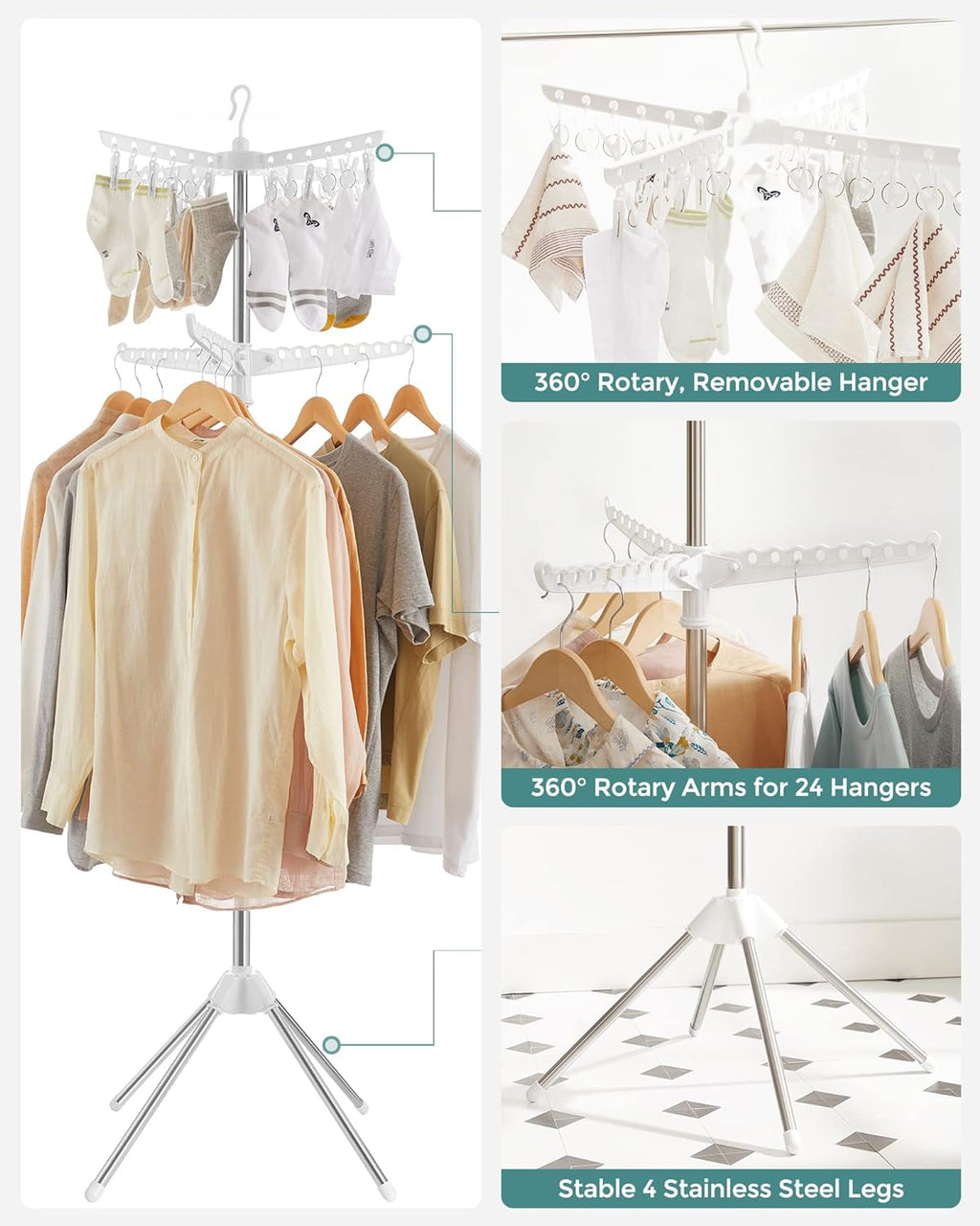 SONGMICS Clothes Drying Rack, 72.8-Inch Drying Rack, 3 Rotatable Arms