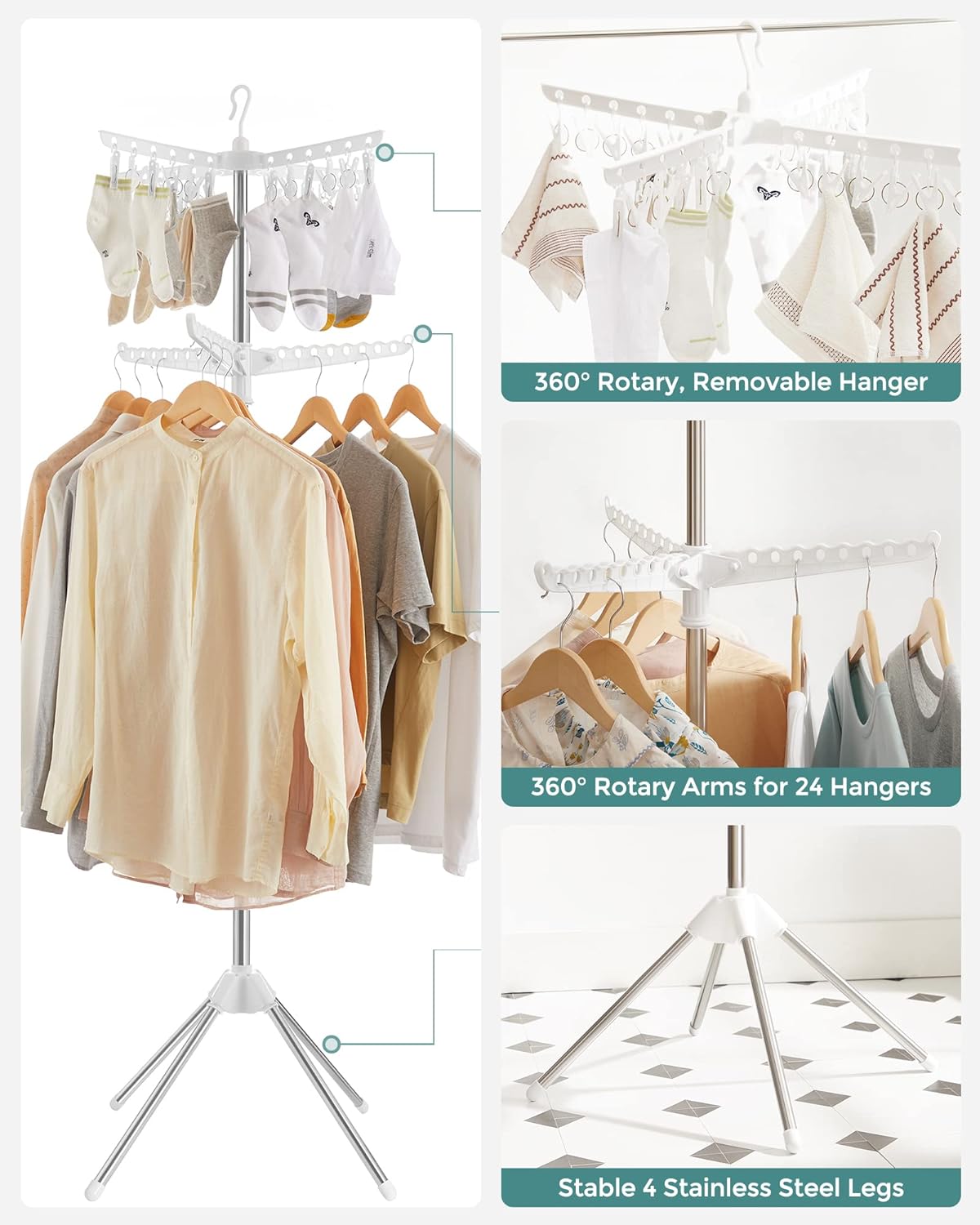 SONGMICS Clothes Drying Rack, 72.8-Inch Drying Rack, 3 Rotatable Arms