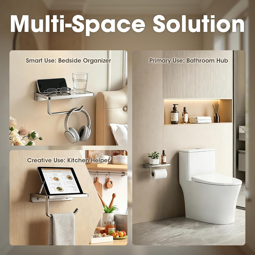 TRUSTMI Toilet Paper Holder with Shelf & Phone Stand, Brushed Nickel