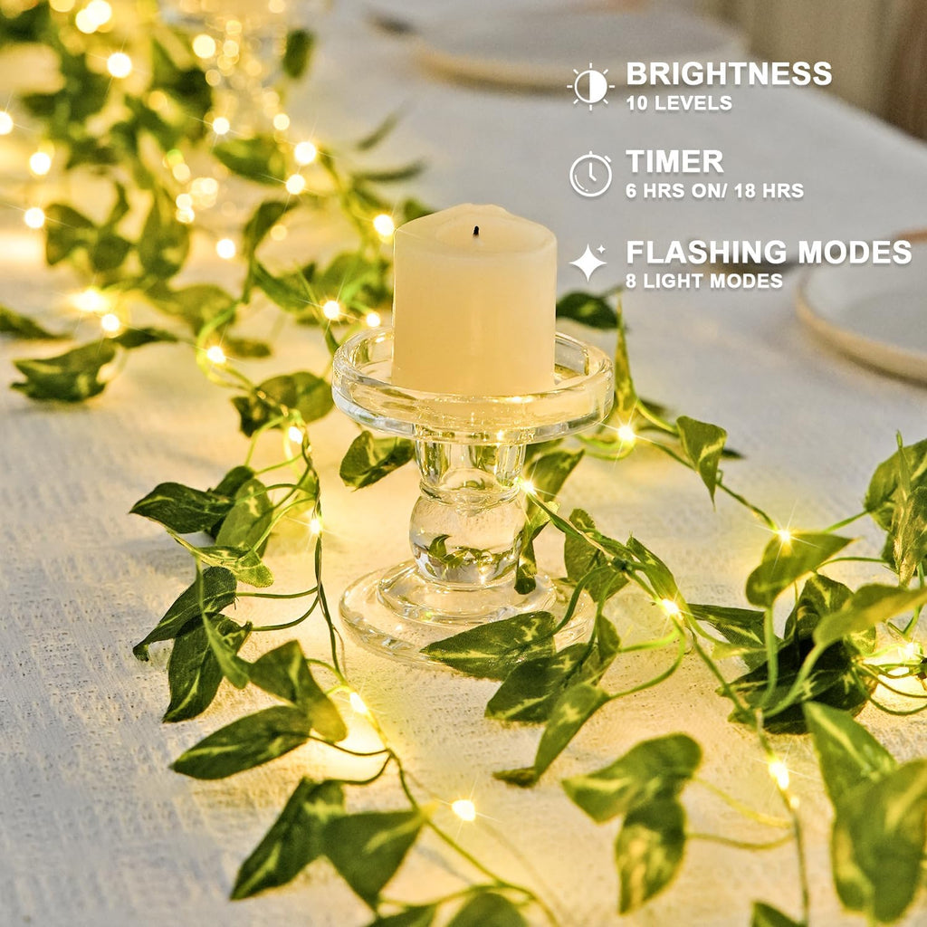 JMEXSUSS 33Ft Vines with Lights Battery Operated, 100 LED, Pothos