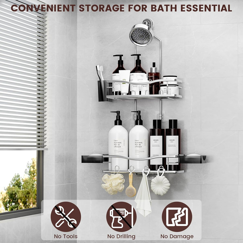 Rustproof Shower Caddy Hanging with Soap Holders for Bathroom, Silver