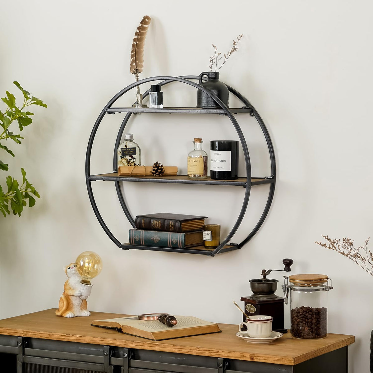 3 Tier Industrial Style Foldable Semi-Circle Shaped Wall Shelves