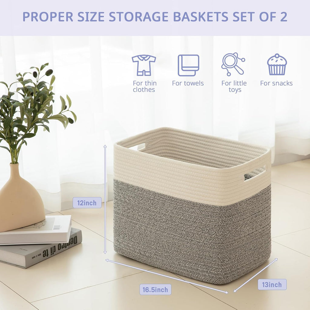 OIAHOMY 2 PACK Tall Storage baskets 42L Blanket Basket Living Room Grey