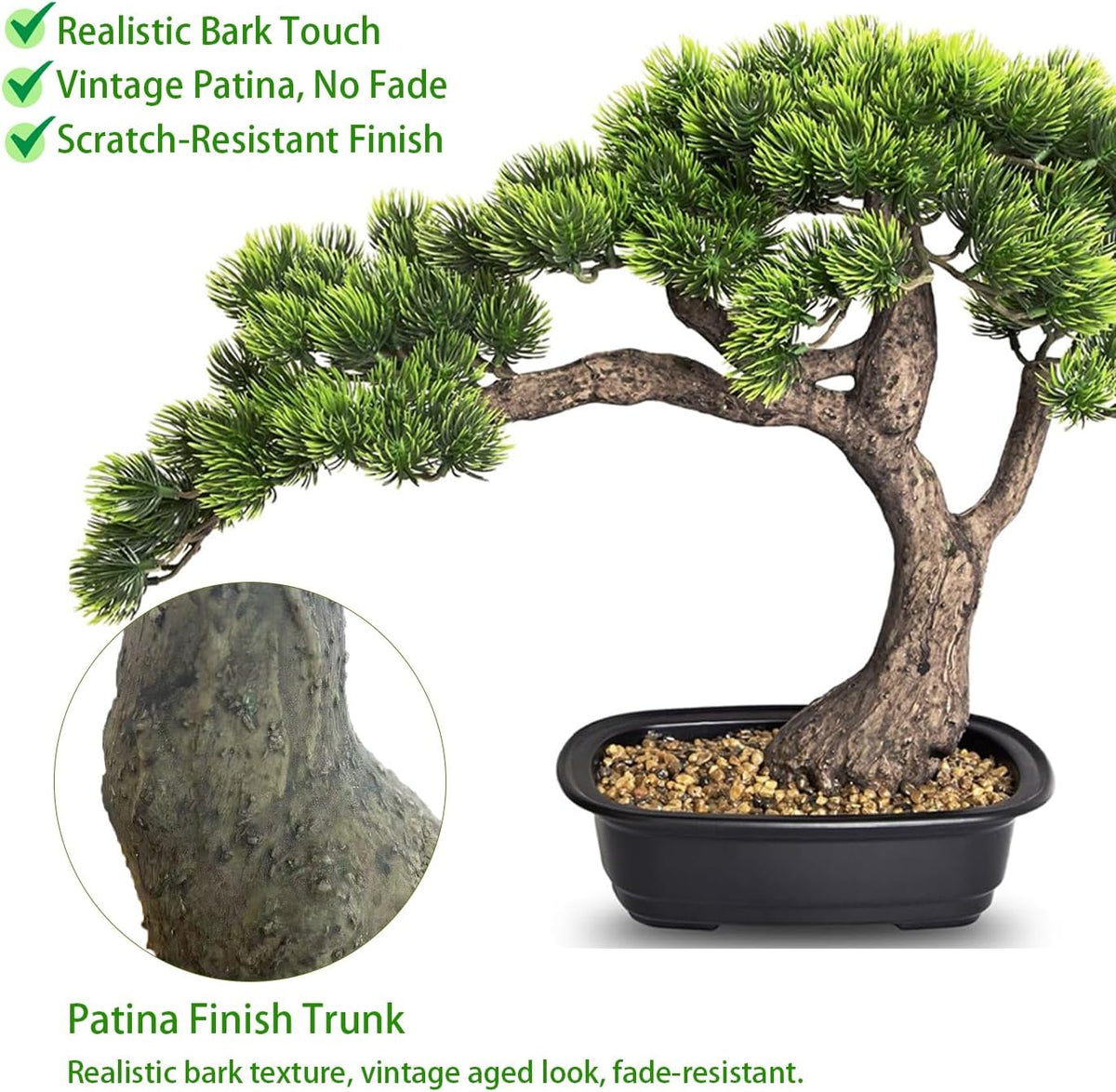 Artificial Bonsai Tree 15" Tall with Realistic Wood, Fake Bonsai, Fake Plant for Office Desk & Home, Japanese Decor, Housewarming Gift