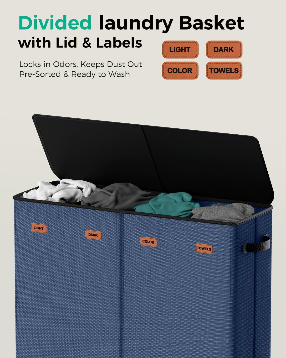 185L Laundry Hamper 4 Section with Lid & Removable Bags | Collapsible laundry basket organizer for laundry room, bedroom & dorm with 5 removable washing bags