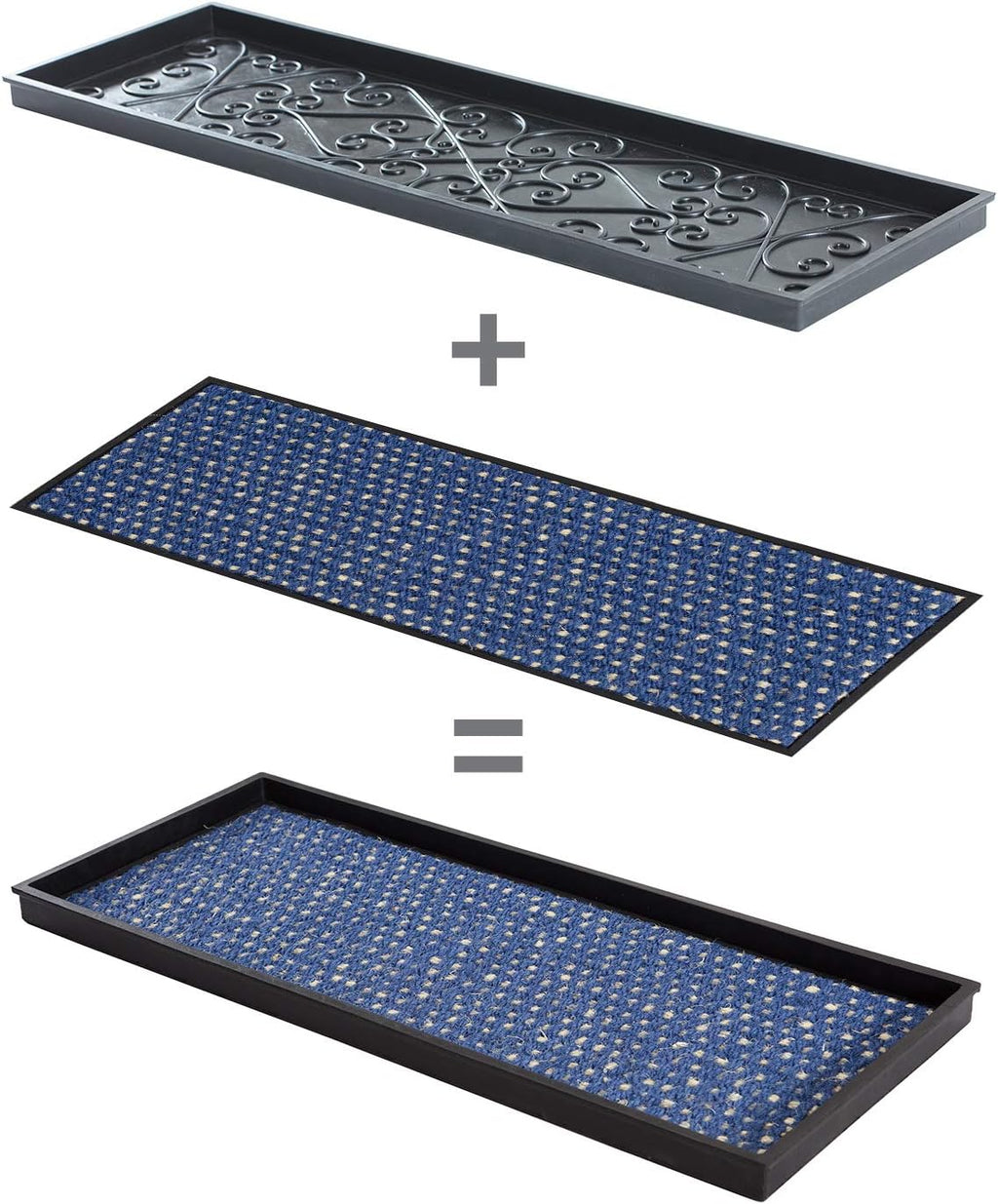 Anji Mountain Heavy Duty Waterproof Rubber Shoe Storage Mat Organizer/Boot Storage Multi Use for Entryway with Coir, Blue and Ivory Insert, Fits 2 Pair (24.5" Wide)