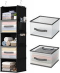 5-Layer Suspended Fabric Shelf Organizer, Equipped with 2 Sturdy Hooks, 2 Separate Drawers, and Foldable Hanging Storage (Black)