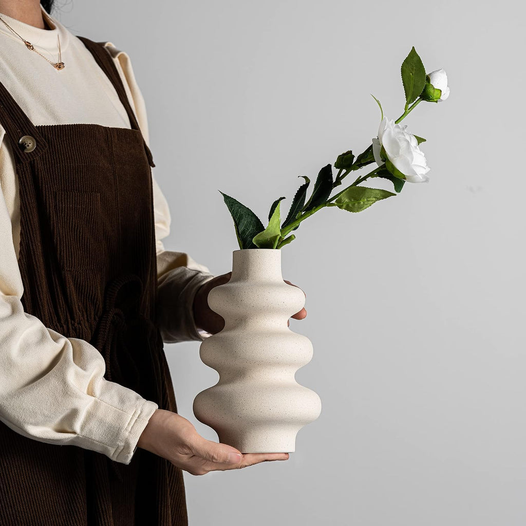 Steviieden Ceramic Vase, Boho Home Decor Vase, Off White, L