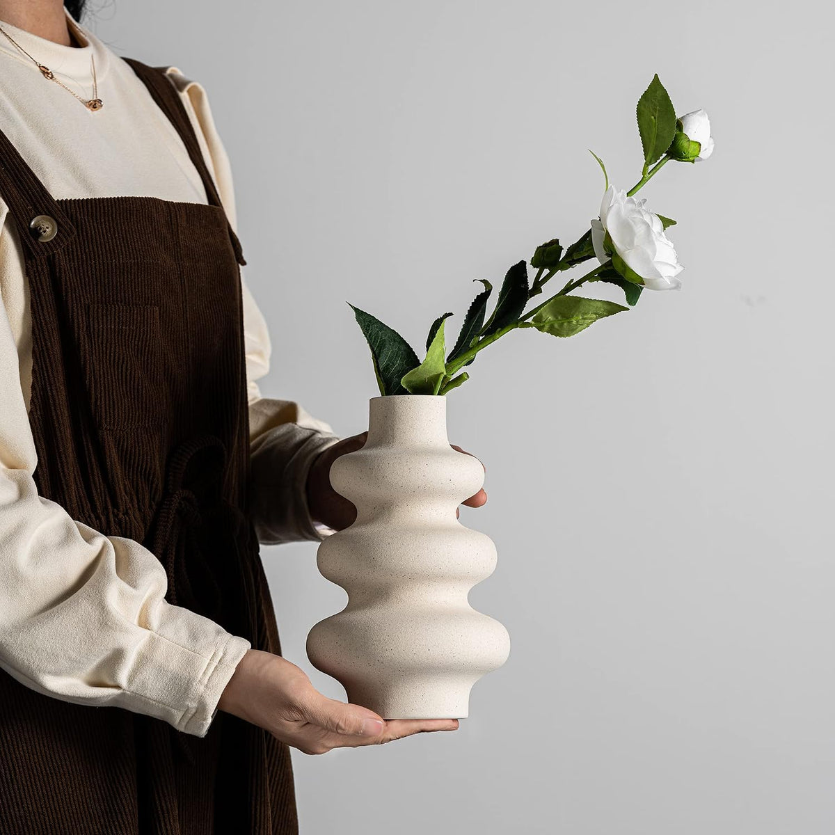 Steviieden Ceramic Vase, Boho Home Decor Vase, Off White, L