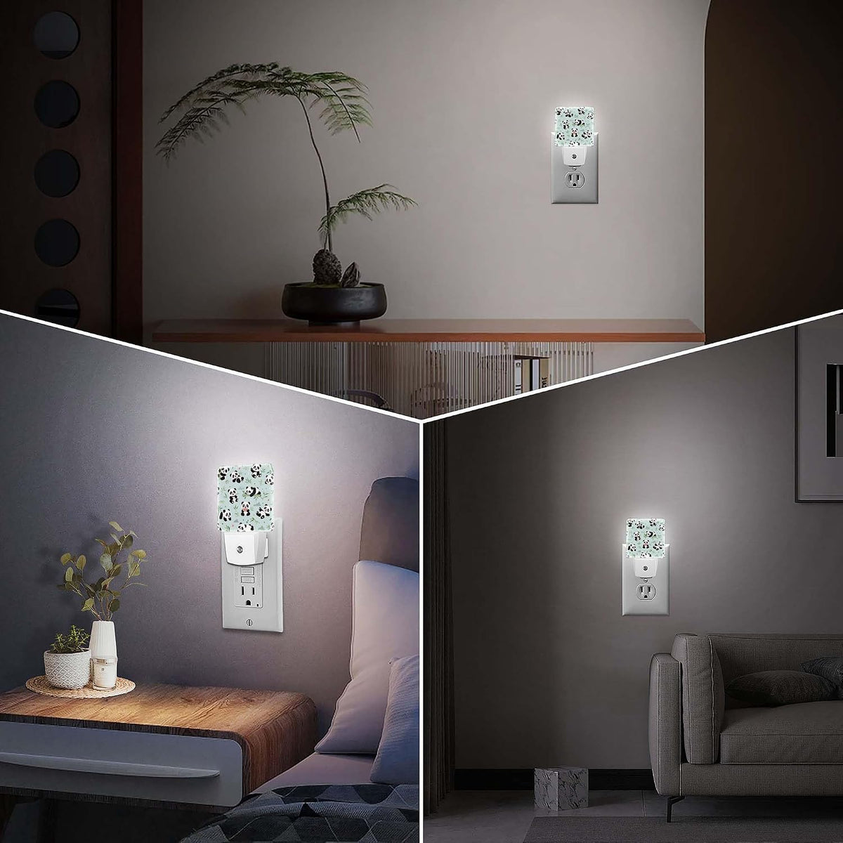 LED Night Light Lamp with Smart Sensor Dusk to Dawn Sensor,Texture with Funny Little Pandas Have Fun Night Light Daylight White,0.5W Plug-into Wall for Adults,Bedroom,Bathroom,Hallway,Kitchen