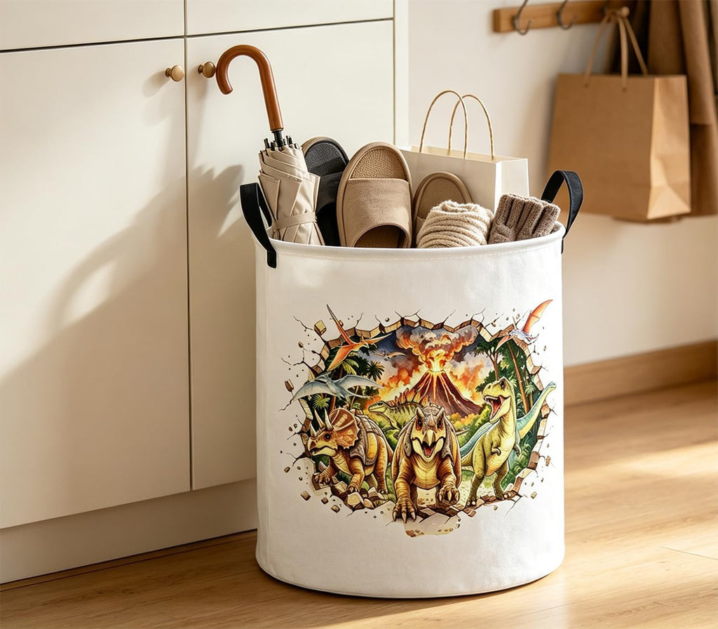 19.7" Laundry Basket,Dirty Clothes Hamper,Waterproof Storage Bin,Room Decor,Gift Baskets(Crossing Dinosaur)