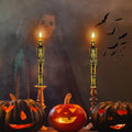 Halloween Skull Flameless Taper Candles Battery Operated, 2 Pack