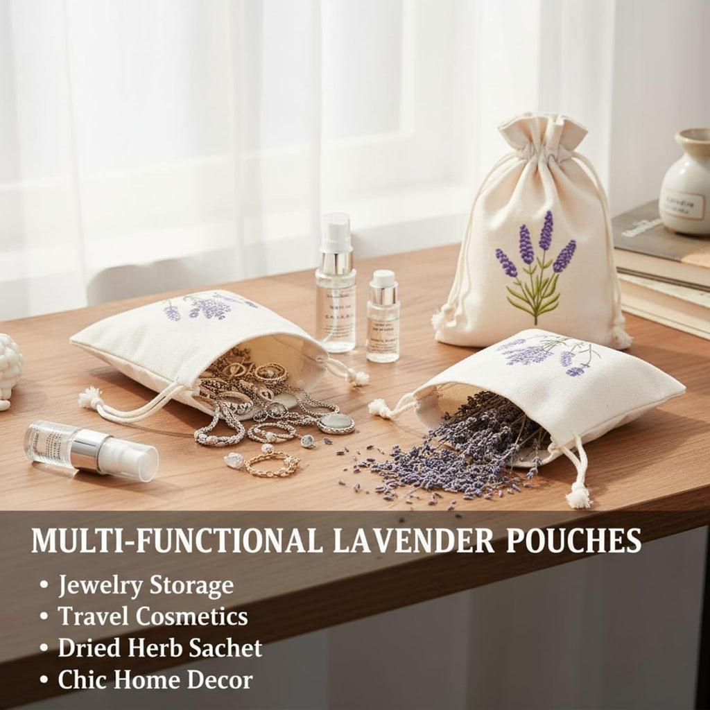 24 Pcs Sachet Bags Empty Small Sachet Bags for Fragrance Handmade Scent Sachets Lavender Pattern(13x18cm, Natural Cotton)