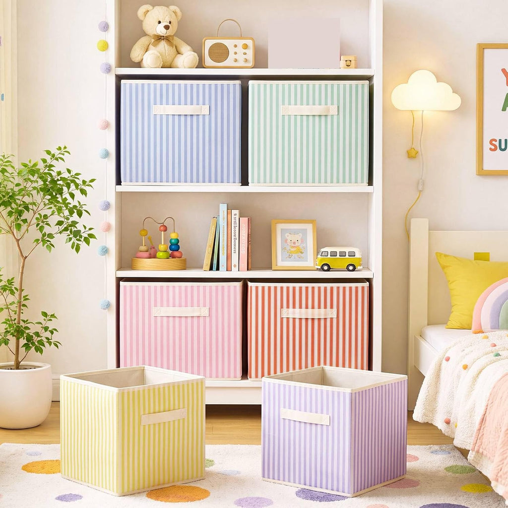 Amyhill 6 Pack Mixed Colors Striped Basics Collapsible Fabric Storage Bins