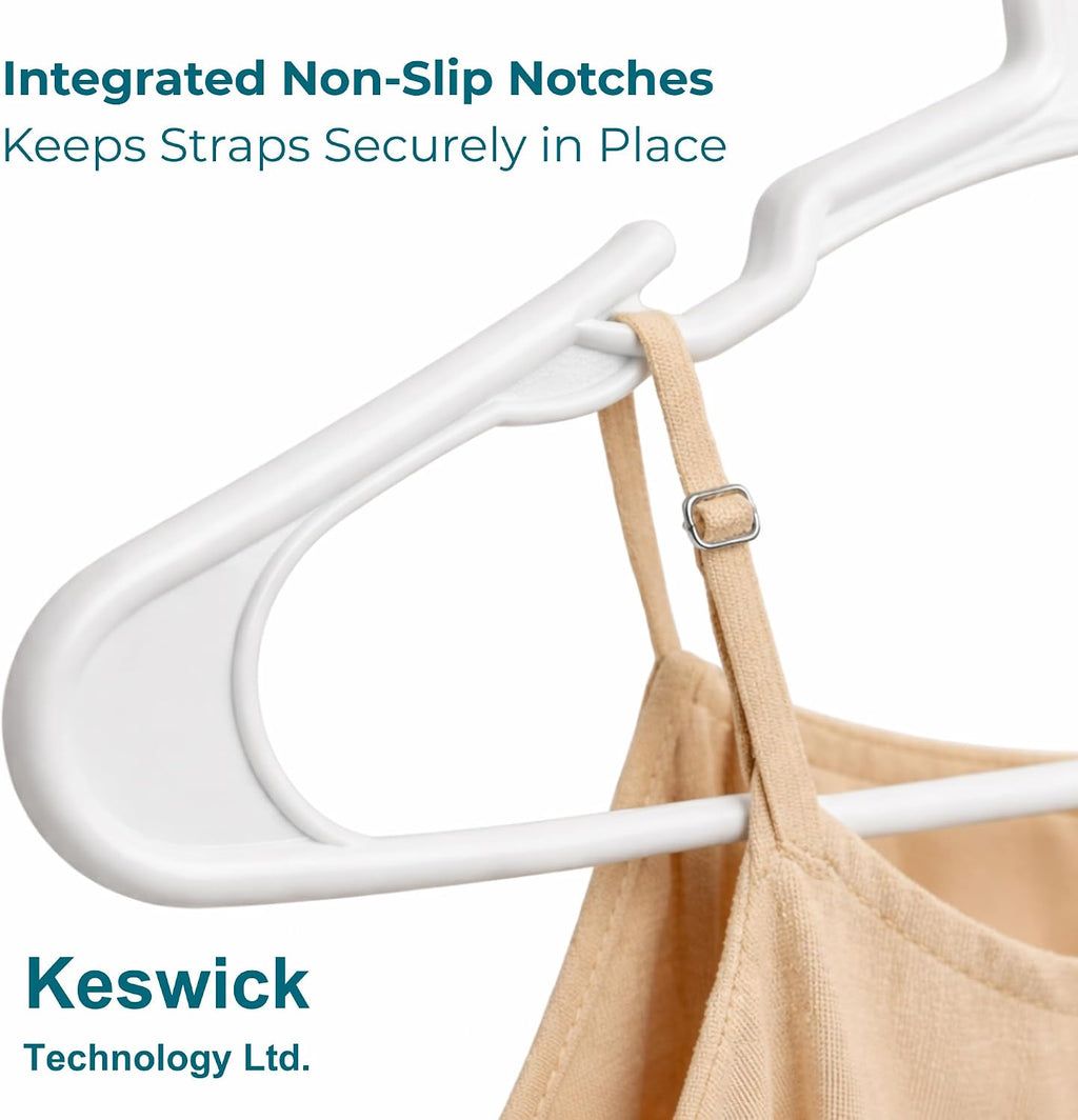 50 Pack White Plastic Hangers, Space Saving Closet Hangers with Non-Slip Notches, Durable Slim Hangers for Shirts, Dresses, Jackets, Pants