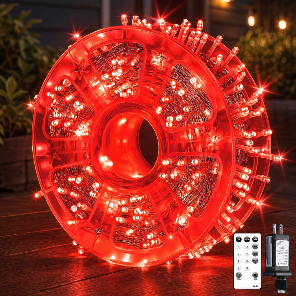 400FT Red LED Fairy Lights, Christmas String Lights with Remote, 8 Lighting Modes, Waterproof Plug-in Lights for Valentine, Halloween, Fireplace, Banister, Restaurant, Bar, Shop Display
