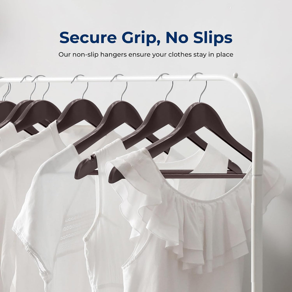 SereneLife 10 Pack Wooden Clothes Hangers | Keeps Suits, Coats & Dresses Neatly Organized | Heavy Duty Wood, Pants Bar, Notches & 360° Chrome Swivel Hooks, 10 Lbs Capacity, 0.47-Inch Profile | Brown