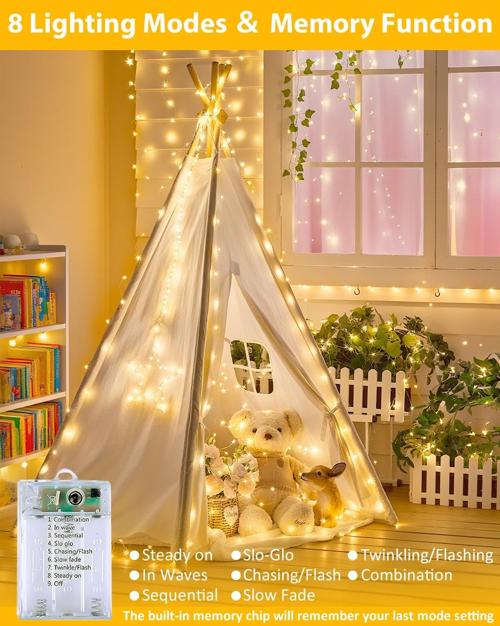 4 Pack 60 LED Fairy Lights Battery Operated with Remote, 20 FT Warm White
