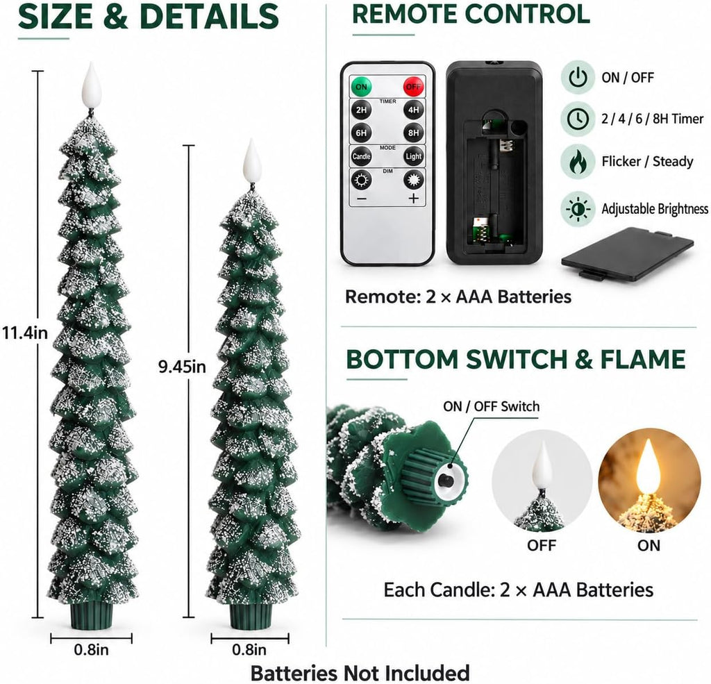 Christmas Decorations, Christmas Tree Flameless Taper Candles with Remote