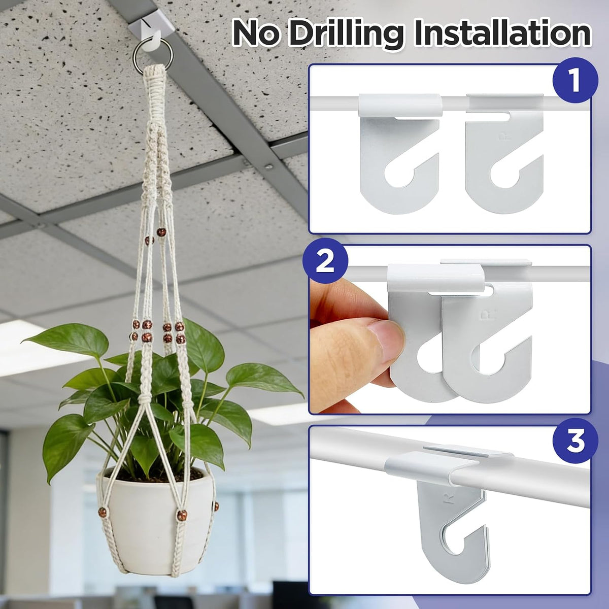 2 Pack Macrame Plant Hanger with Drop Ceiling Hooks
