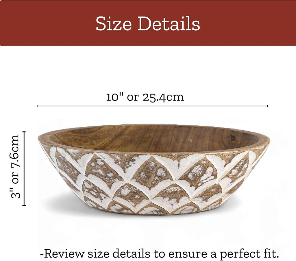 Mie Creations 10'' Decorative Wooden Bowl, Table Centerpiece for Decor