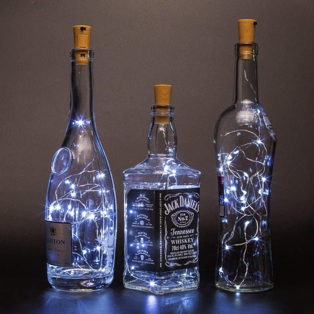 SmilingTown Wine Bottle Lights with Cork 15Pack 10 LED 40 Inches Battery Operated Silver Wire Liquor Fairy Mini String Lights for Party Christmas Halloween Wedding Decoration