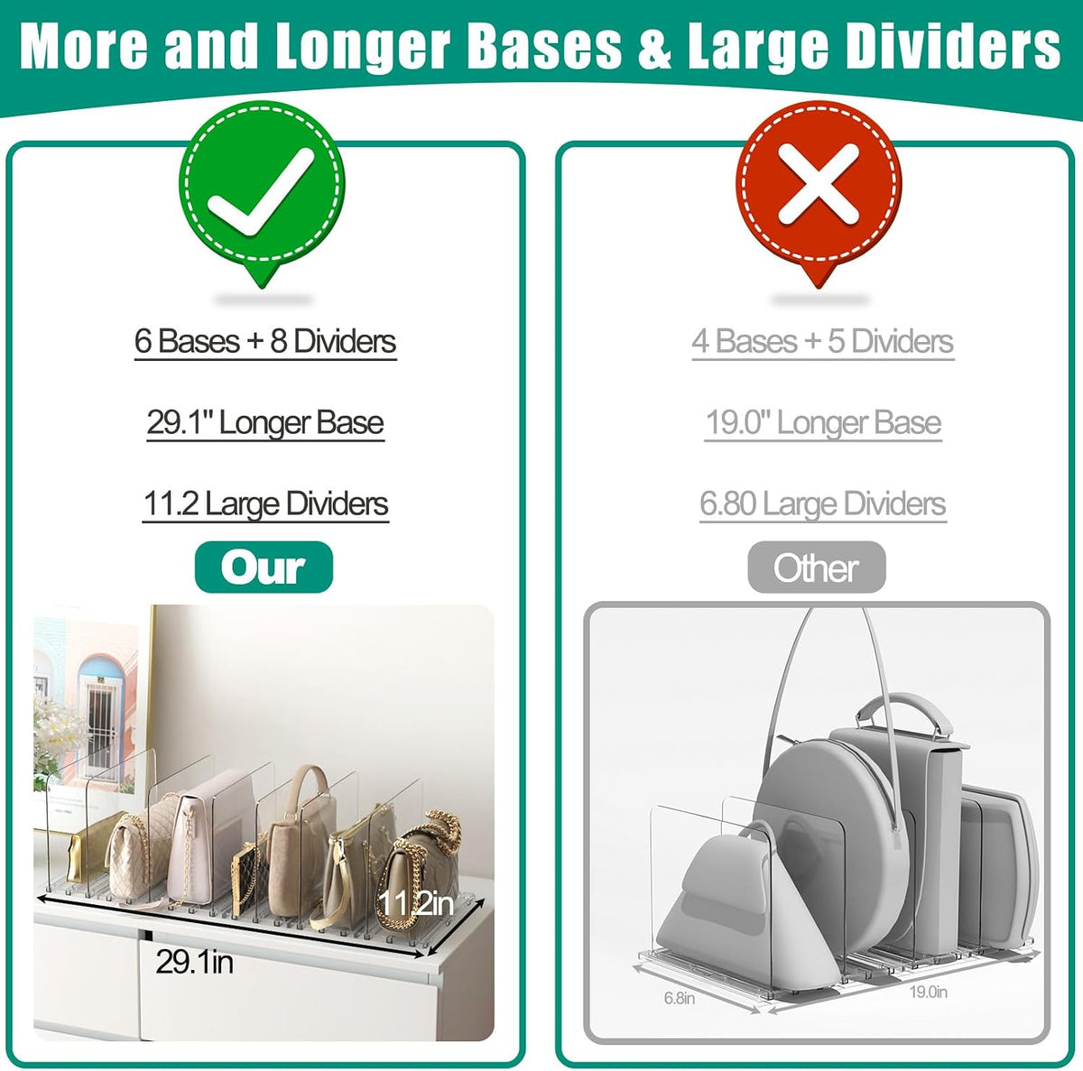Purse Organizer for Closet, 6 Pack Adjustable Purse Holder for Closet, Plastic Shelf Dividers for Organization, Clear Handbag Clutch Bag Book Storage Organizer in Bedroom, Office