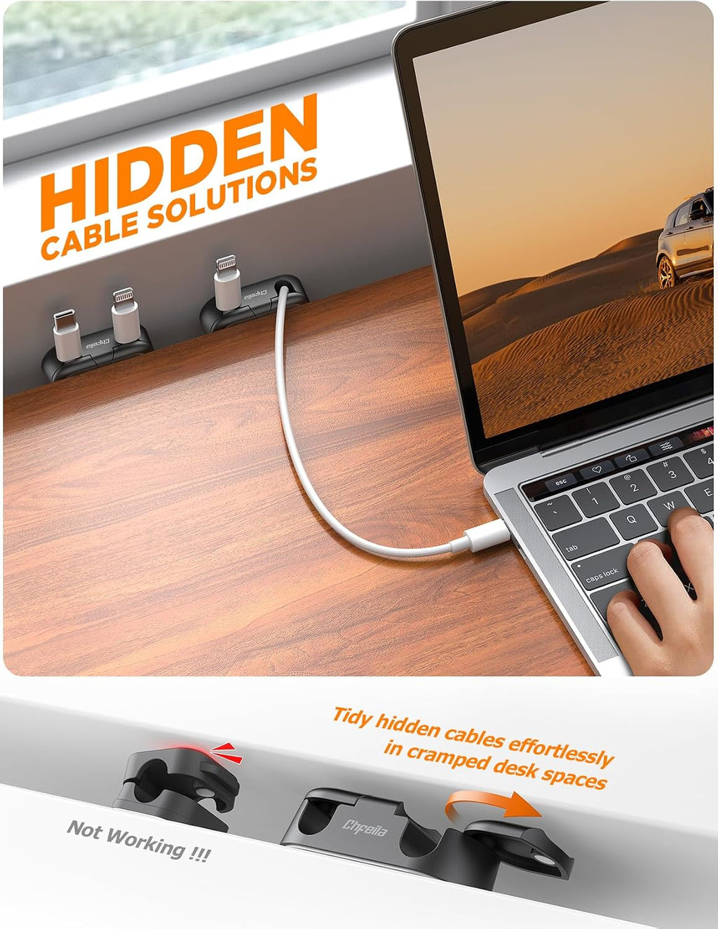 Chfeila 8Pack Magnetic Cable Clips, Dual Slot Cord Holder Clips, Black