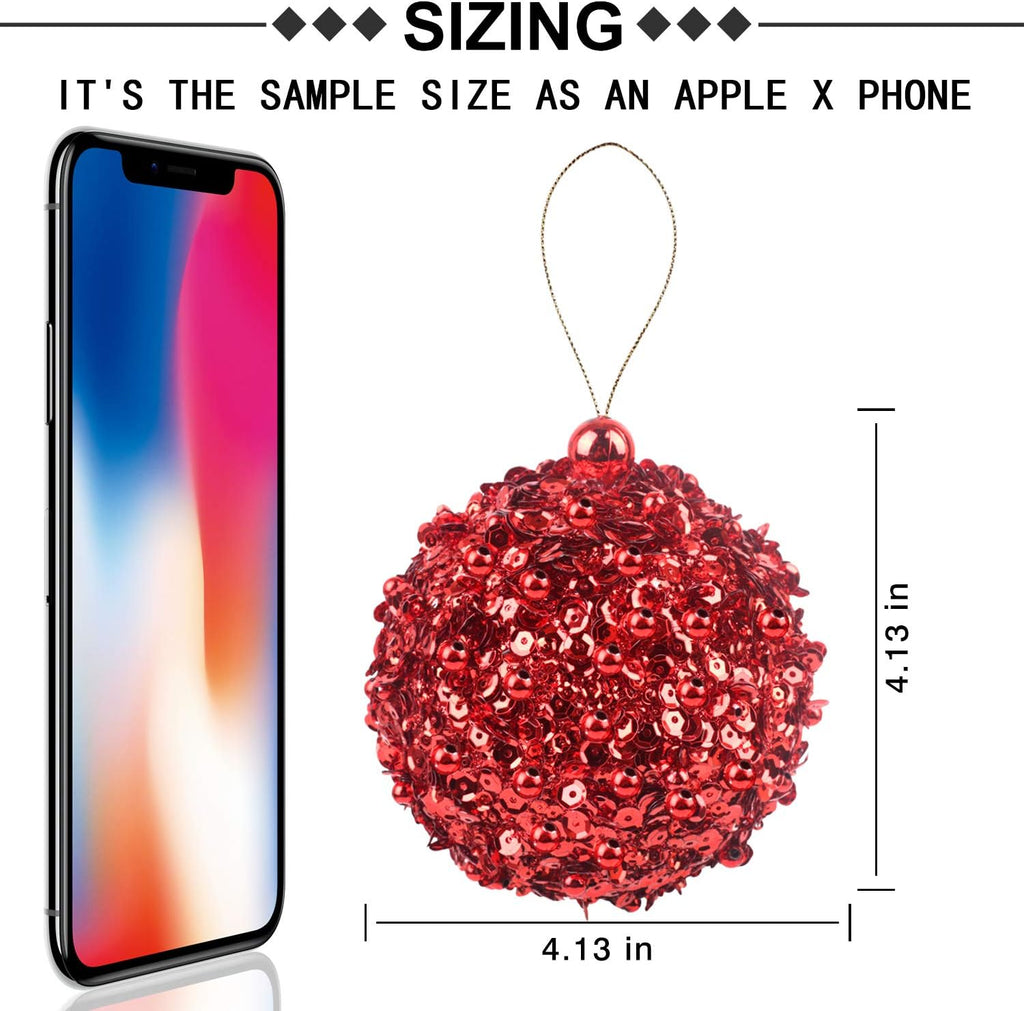4.25" Shatterproof Christmas Ball Ornaments, 4pc Red Set for Trees and Holiday Decor