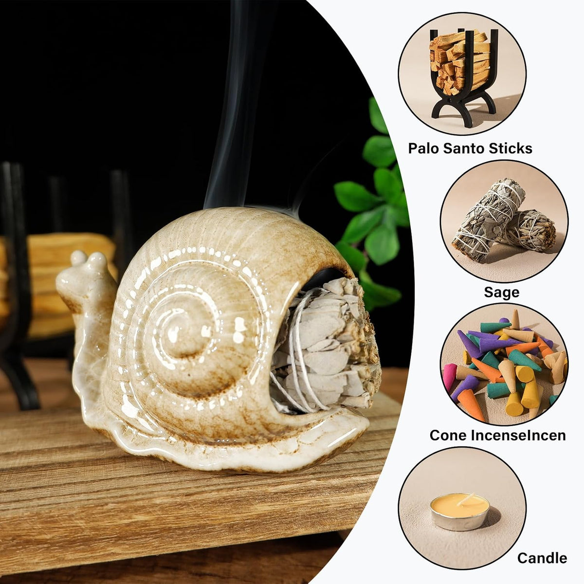 MOUGIGI Handmade Ceramic Snail Palo Santo Holder Chiminea Incense Dish