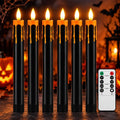 Dusk&Decorum 6 Pack Halloween Tapered Candles with Remote, Black Halloween Flameless Candles with Orange Dripping Wax, Battery Operated LED Halloween Candles for Table, Mantel & Indoor Decor