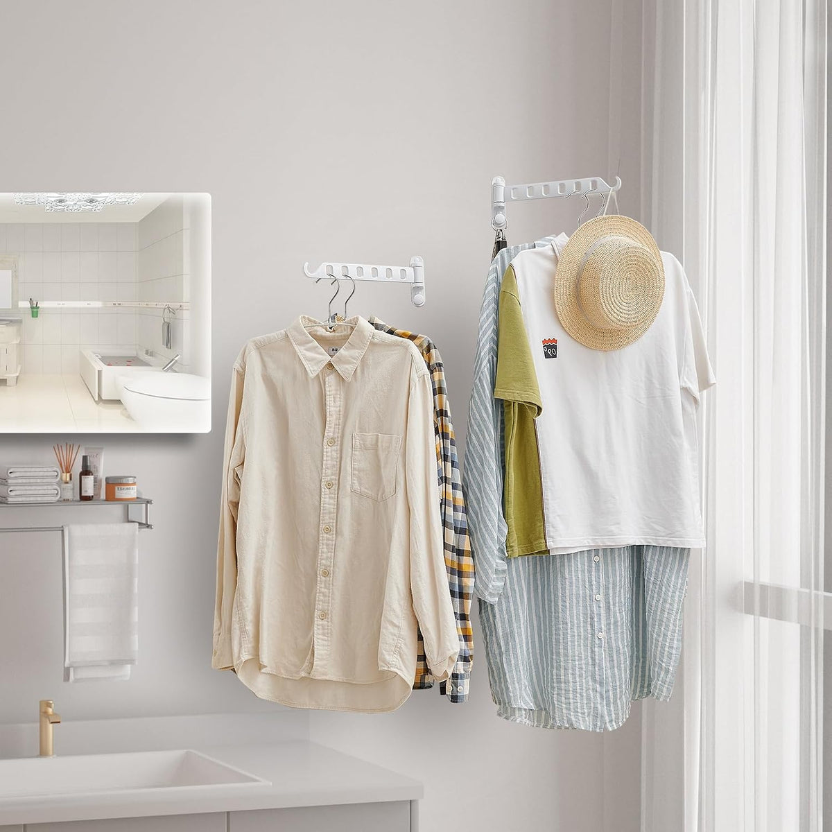 JOOM Clothes Drying Rack Wall Mounted, 13-Inch Foldable Arm, White 2 Pack