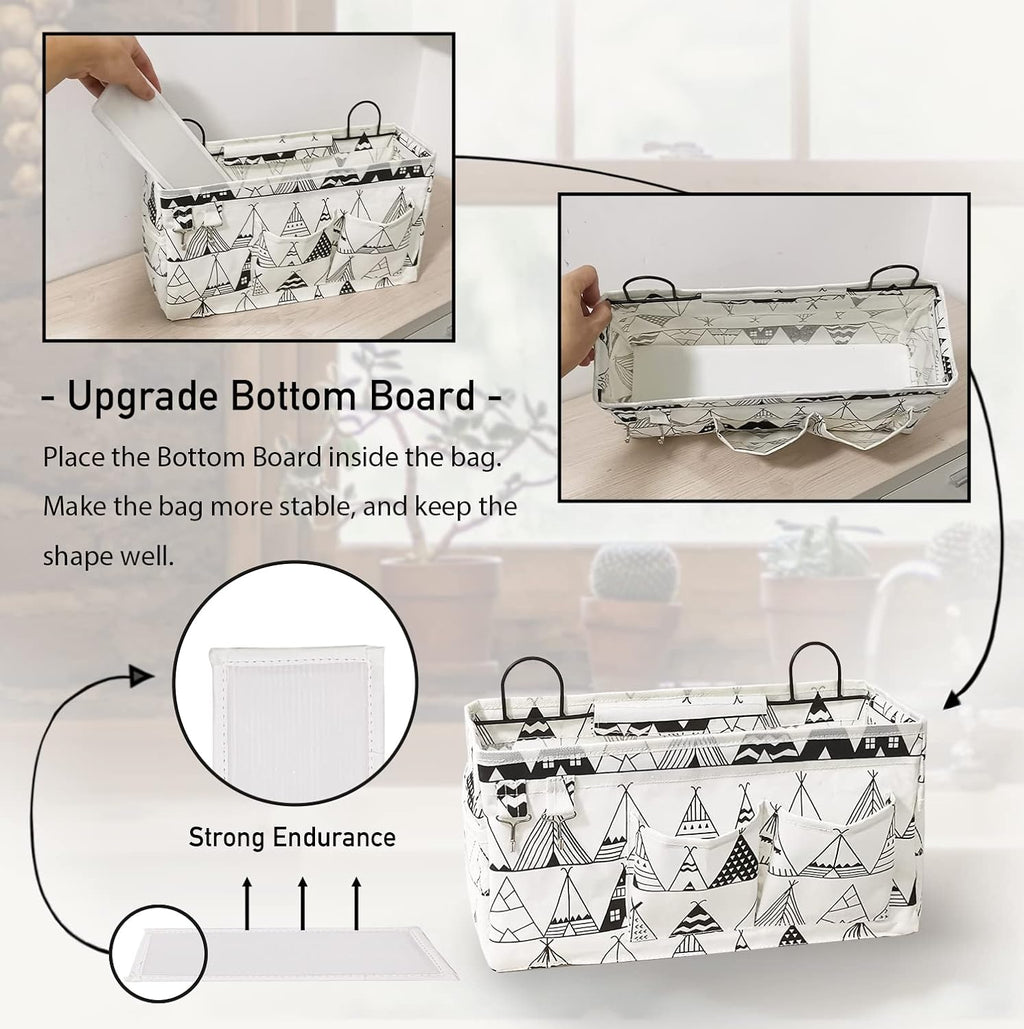 Kanrichu 2pcs Large Wall Hanging Organizer Bag, Linen Fabric Door Hanging Storage Baskets with Pockets, Waterproof Bin for Kitchen, Bedroom, Office, RV Camper (White)