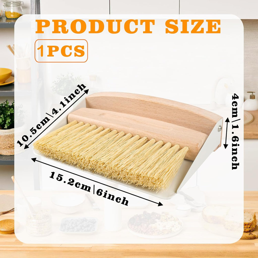 Small Dust Pan and Brush Set, Mini Hand Broom and Dustpan Set, Wooden Crumb Sweeper for Home Desktop, Sofa, Pet Care Household (White)