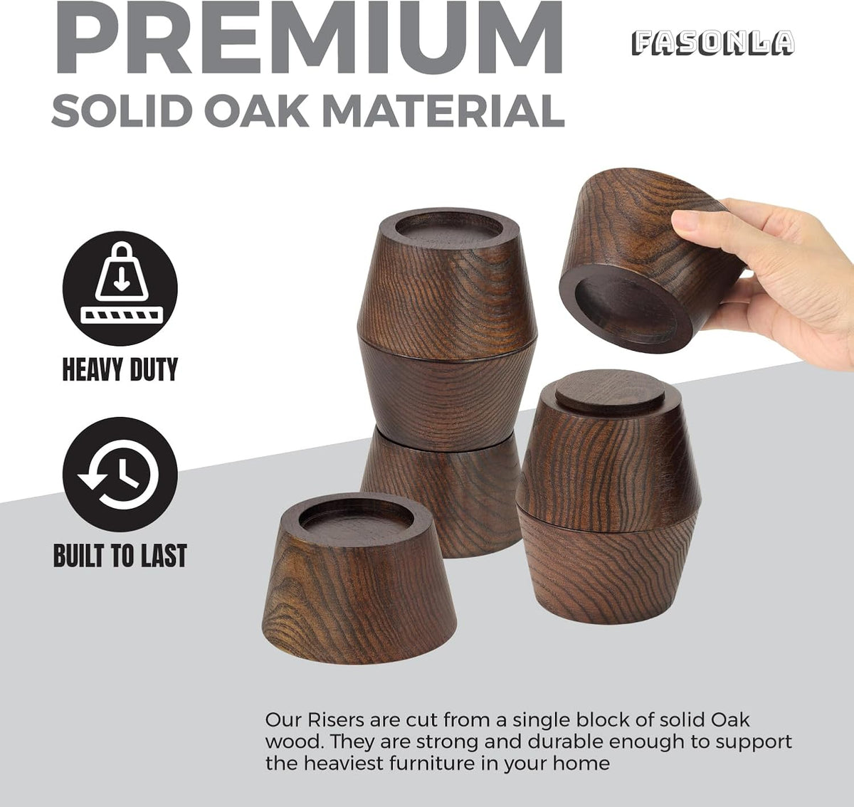 Bed Risers (Set of 4) Furniture Risers Lifts Height 2", Oak Solid Wooden Risers for Bed, Furniture Risers with Non-Slip Recessed Hole (Monolithic Wood, 4pcs-2" Hight-Walnut Color)