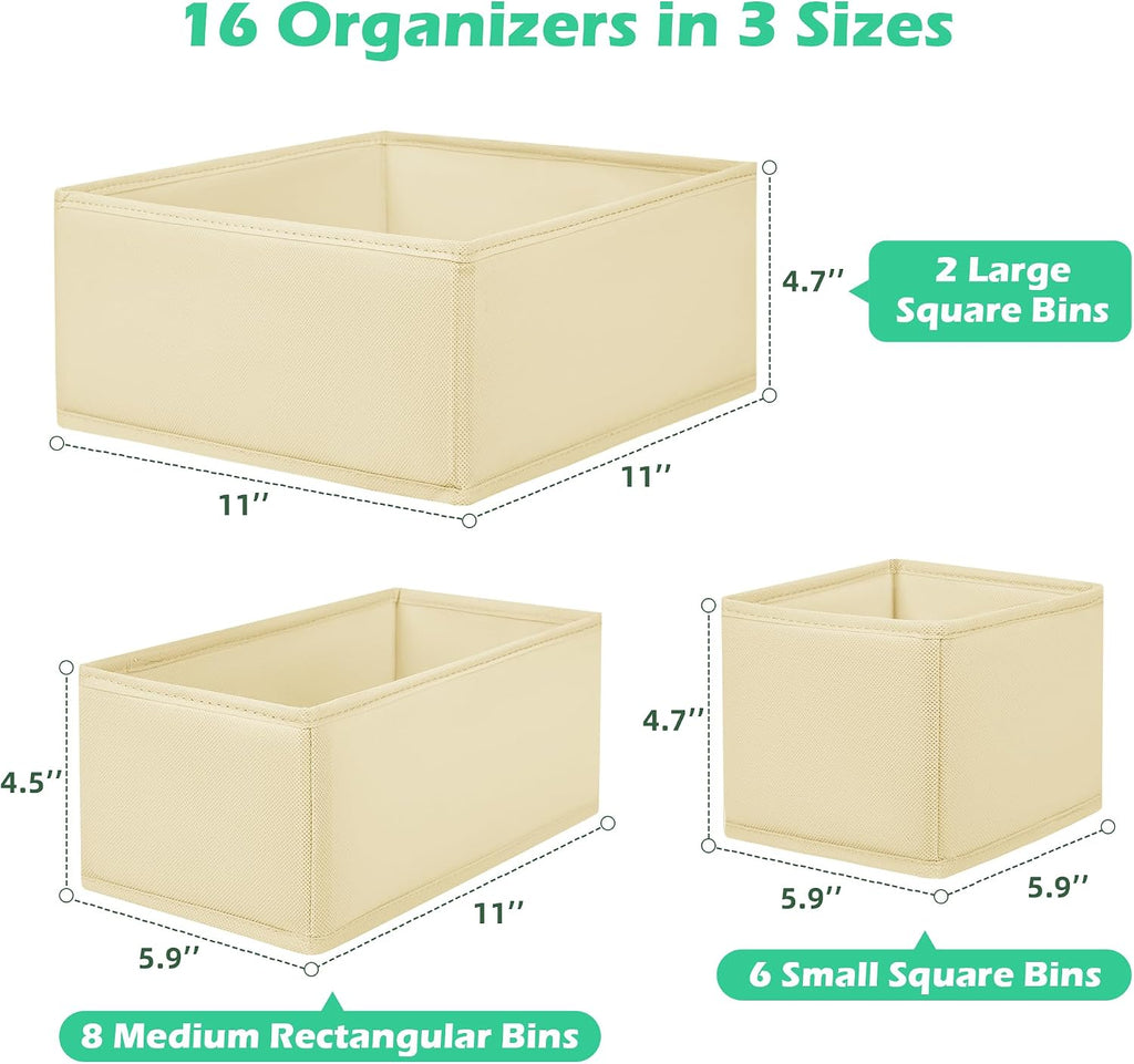 Drawer Clothing Organizer 16-Pack,Beige Underwear Dividers